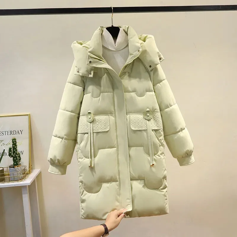 New Down Cotton Jacket Women's Korean Loose Long High-grade Cotton Coat Thicke Warm Padded Jacket Female Hooded Winter Clothing