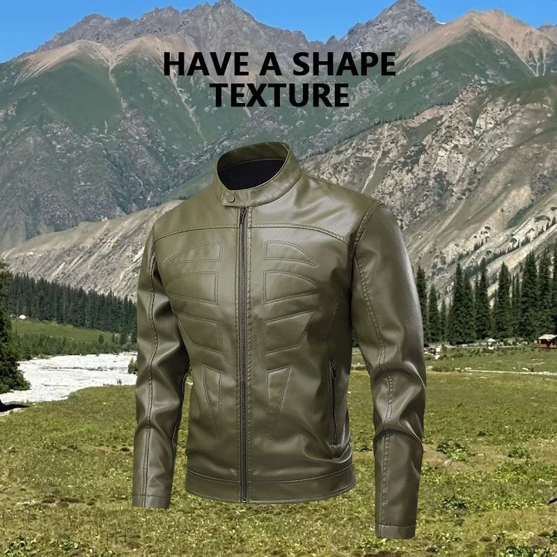 

Men Vintage Stand Collar PU Leather Jacket Waterproof Windproof American Style Motorcycle Coat Loose Streetwear Fit Spring Fall