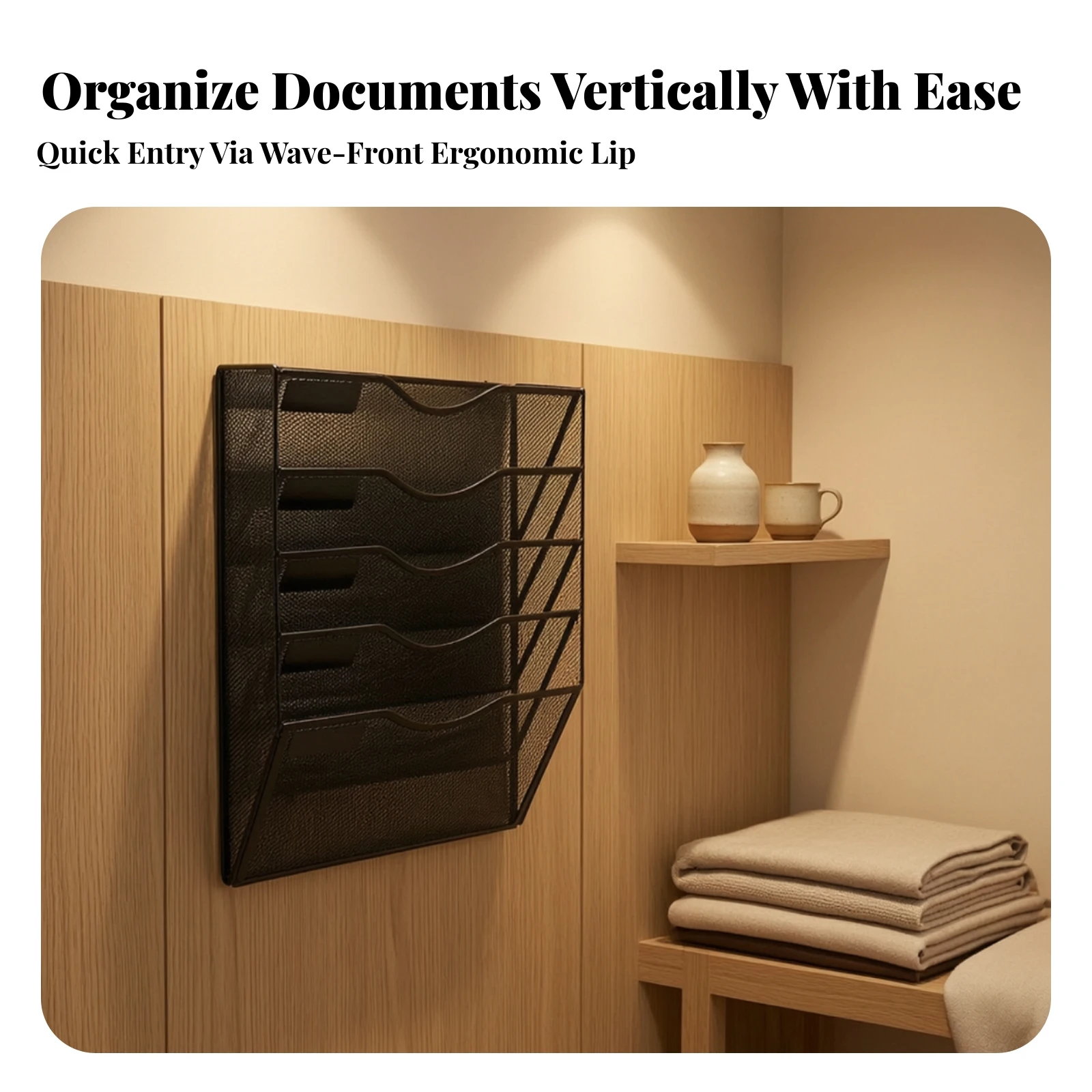 Wall-Mounted Metal Document Organizer Long-Lasting 5 Tier Metal Mesh File Organizer Magazine Rack Slim for Office