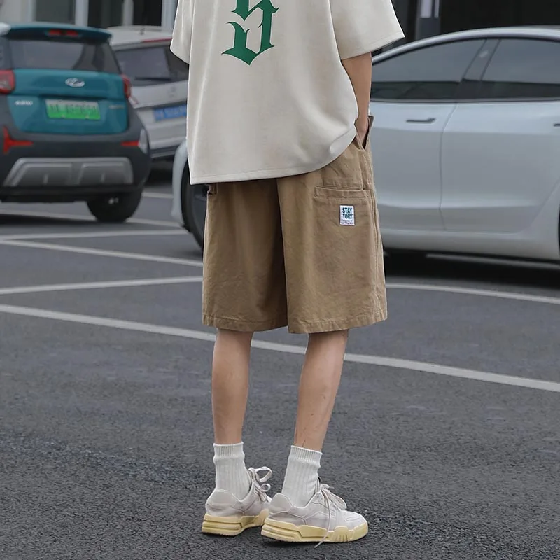 

Khaki Color Men's Casual Workwear orts Summer Five-Part Loose Fit y Sle Faion Brand Breathable Straight Leg Pants