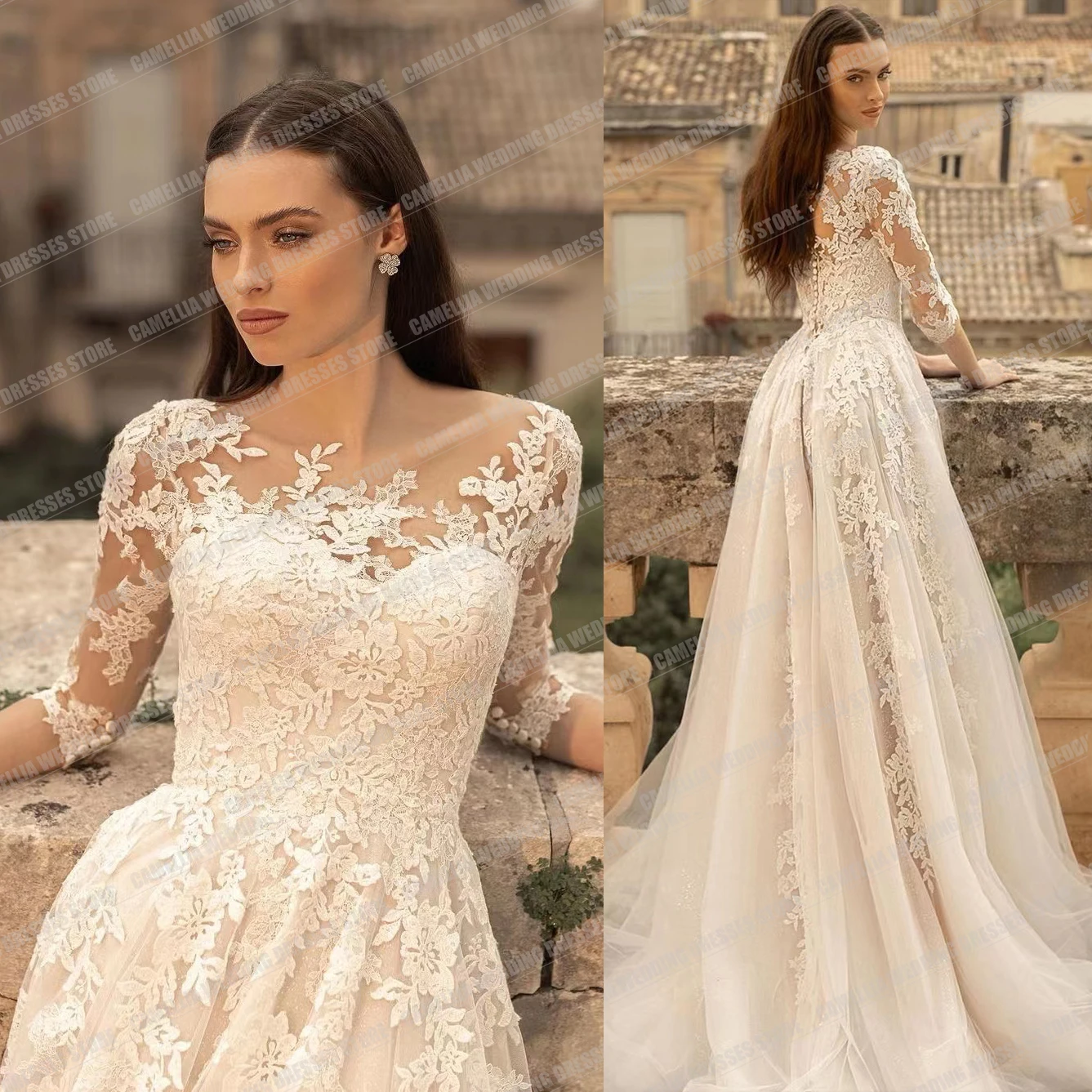 Exquisite Wedding Dresses For Women 2024 A Line Gentle Sexy Lace Applique Tulle Bridal Gowns Graceful Long Sleeve Vestido Custom