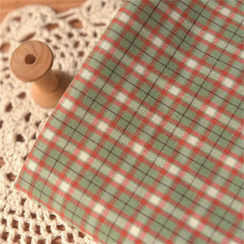 Red-Green Polyster Cotton Fabric, Checkered DIY Shirt Top, Jumpsuit Dress, Children's Clothing, Handmade Fabrics