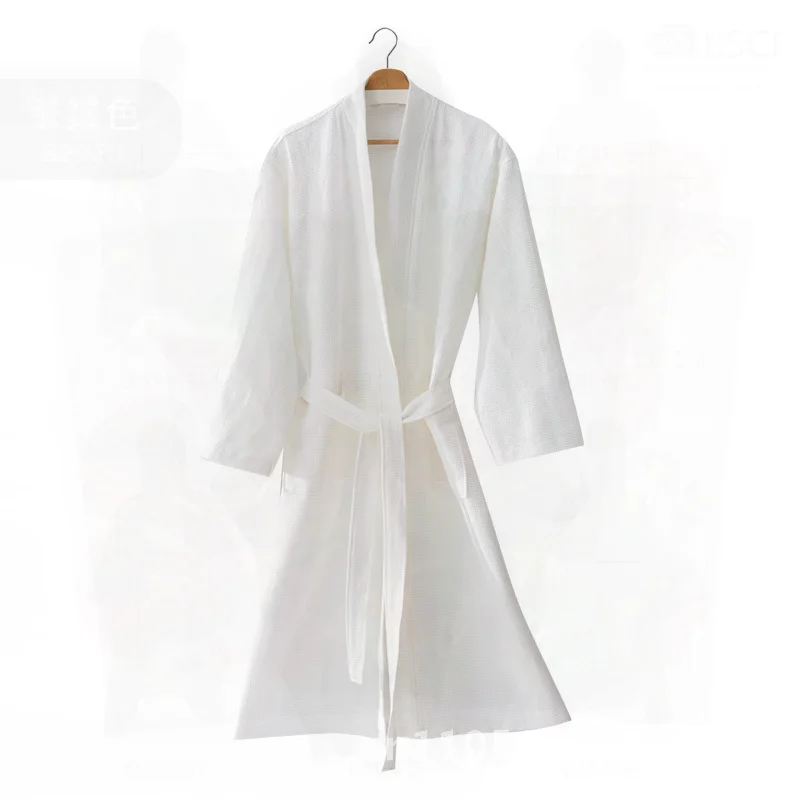 Вафельный халат унисекс из 100% хлопка, бархатный дизайн с утолщенным вырезом для всех сезонов, белый спа-отель, проживание в семье, летний салон красоты
