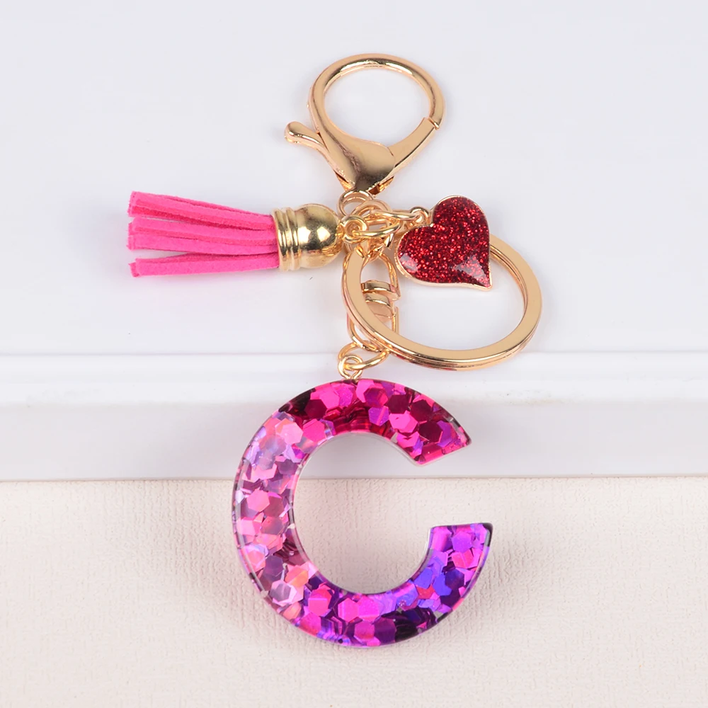 A-Z Alphabet Initial Letter Keychain Cute Heart Resin Key Chain Ring Bag Backpack Charm Car Hanging Pendant Women daily use Gift