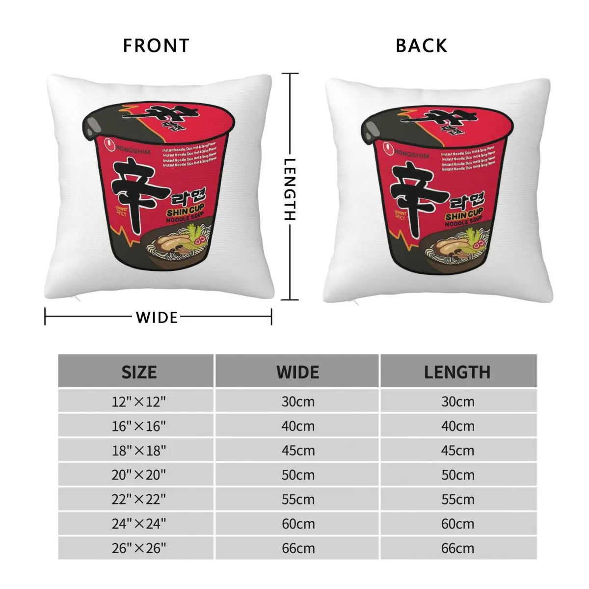 Shin Ramen Cup Square Pillowcase Polyester Linen Velvet Pattern Zip Decor Pillow Case Room Cushion Cover