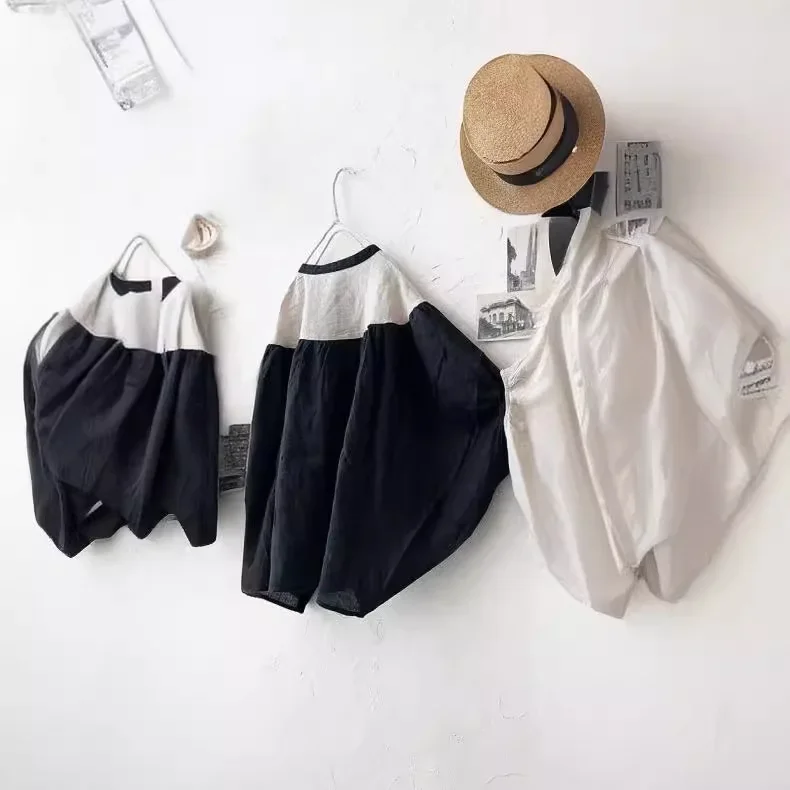 Tops Women Top Round Neck Batwing Sleeve Single Breasted Y2k Streetwear Elegant Splice Casual Work Sweet Slim Fit 2026 Spring