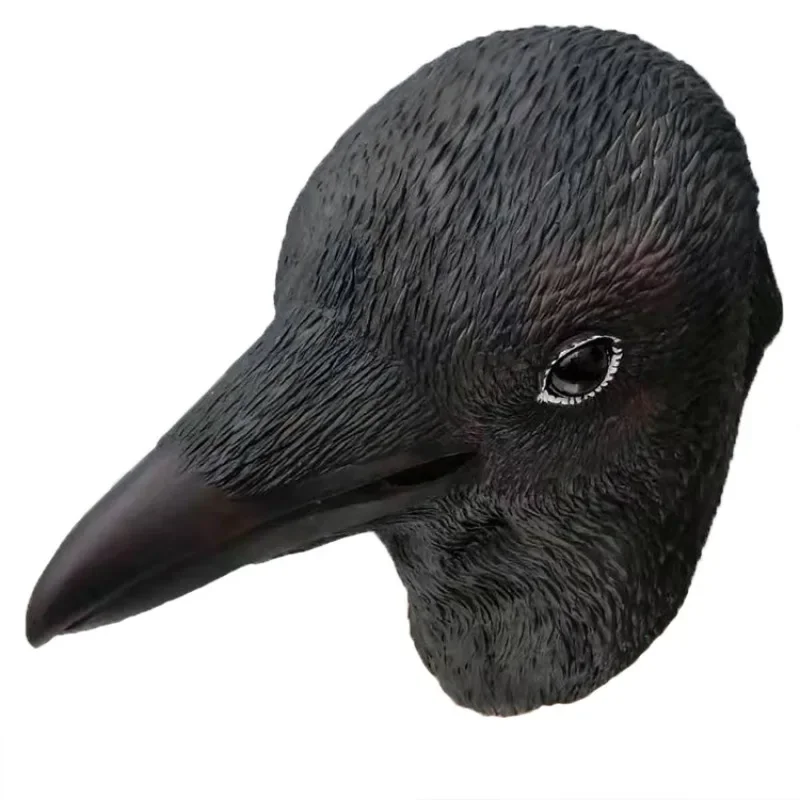 Máscara de cabeza de Animal de látex de cuervo negro, disfraz de pájaro de Halloween, accesorios de vestido de Cuervo Reaper, sombreros de fiesta para adultos