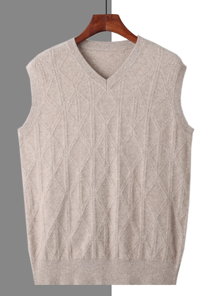 

Men's Cashmere Vests V-neck Sweater Pullovers 100% Mink Cashmere Knitwear Autumn Winter Sleeveless Waistcoat Thick Clothing Tops