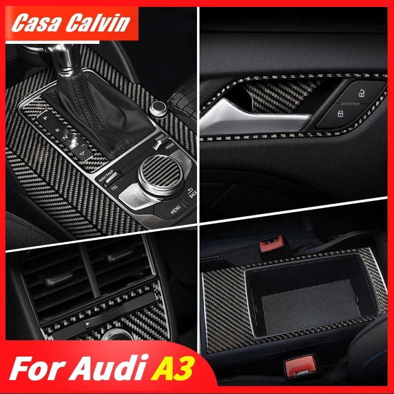 Real Carbon Fiber Sticker Interior For Audi A3 S3 2013-2019 Car Accessories Center Gear Shift Panel Steer Wheel Trim Sticker