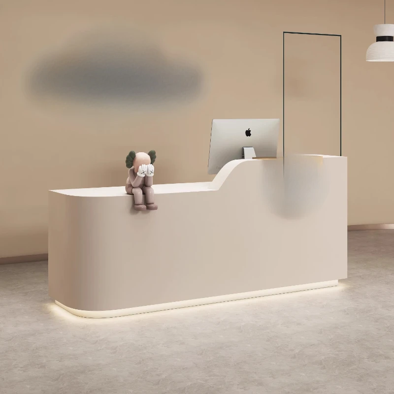 مكاتب الاستقبال المنحنية التنفيذية، أضواء LED بسيطة، مكاتب استقبال بار الشركة، أثاث تجاري فريد من نوعه من Mostrador