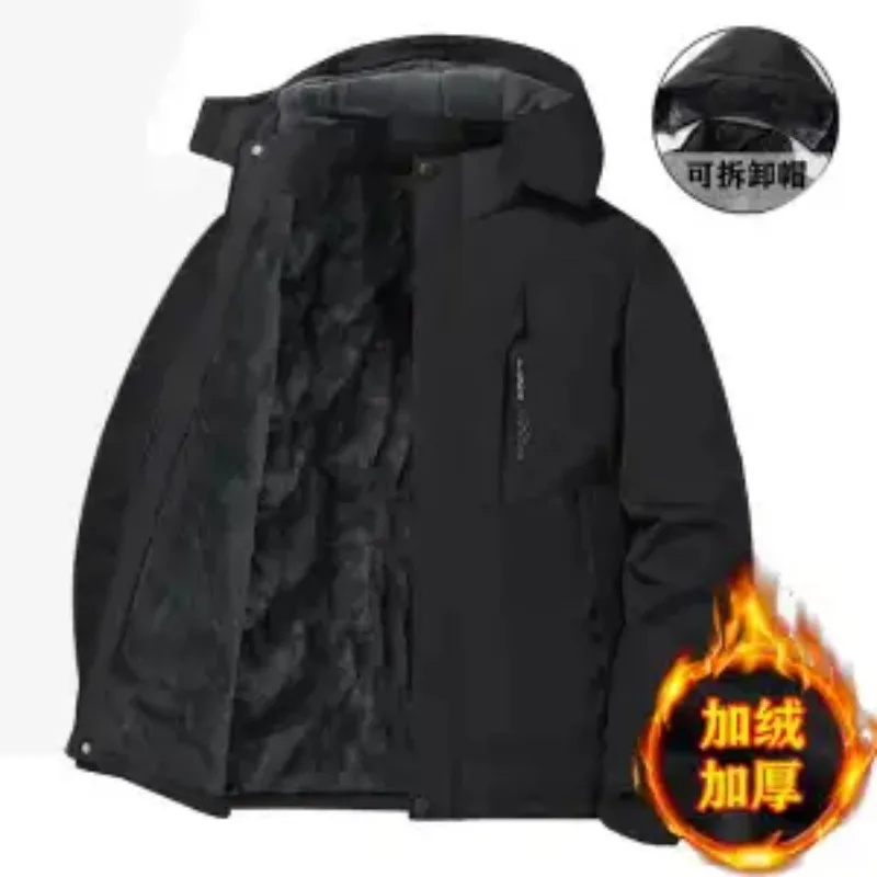 

Мужская осенне-зимняя черная уличная куртка большого размера с капюшоном, водонепроницаемая и ветрозащитная, модная, повседневная, бархатная, в американском стиле