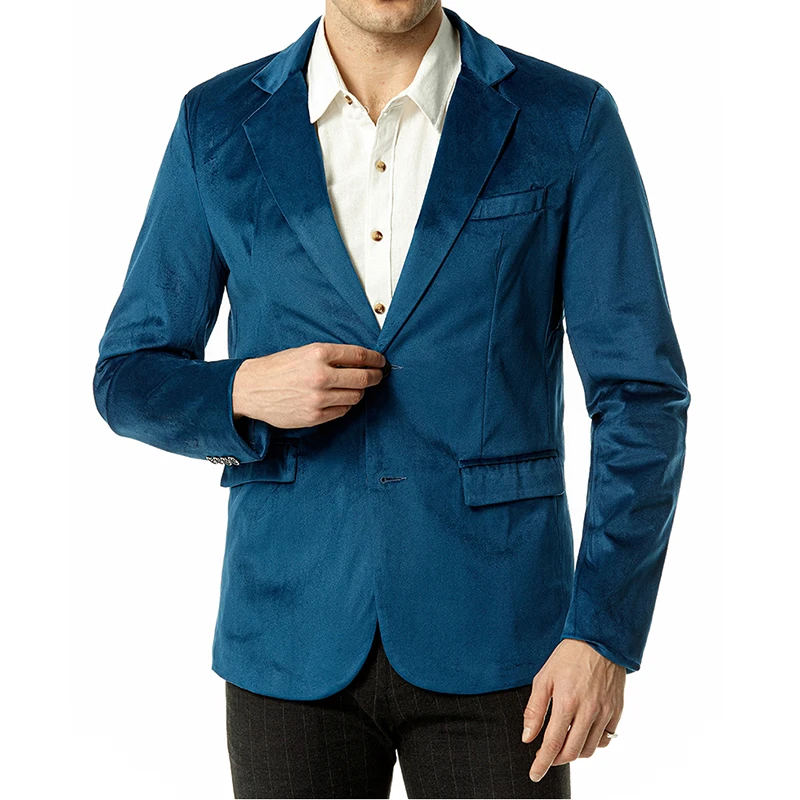 

Blue Double-Breasted Corduroy Suit Jacket Men's Wedding Groomsmen plus Size Fat Man Performance Standard Fit Long Sleeve Coat