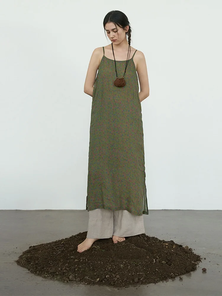 

Льняное макси-платье с цветочным принтом для женщин, летнее, для путешествий, свободного кроя, без бретелек, фасон H-Line, без талии, китайский бренд