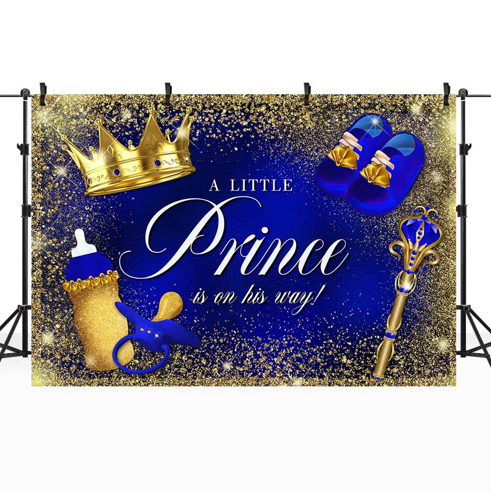 Mocsicka Baby Shower Backdrop Golden Dots Crown Boy Welcome Party Decor A Little Prince Is On His Way Photo Background Photocall