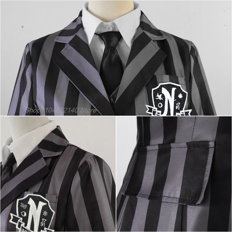 Mercoledì Addams Costume Cosplay Ragazze Abito gotico nero Elegante abito da ballo in chiffon Abiti da ragazza Festa di carnevale di Halloween Bambino