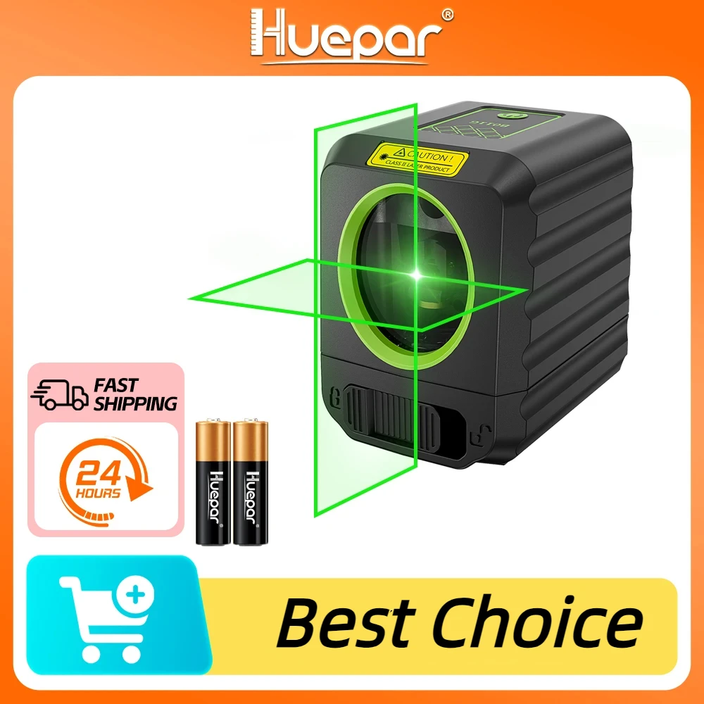 Huepar 2 Lines Laser Level Self-Leveling Vertical & Horizontal Green Beam Cross Line Lightweight and portable