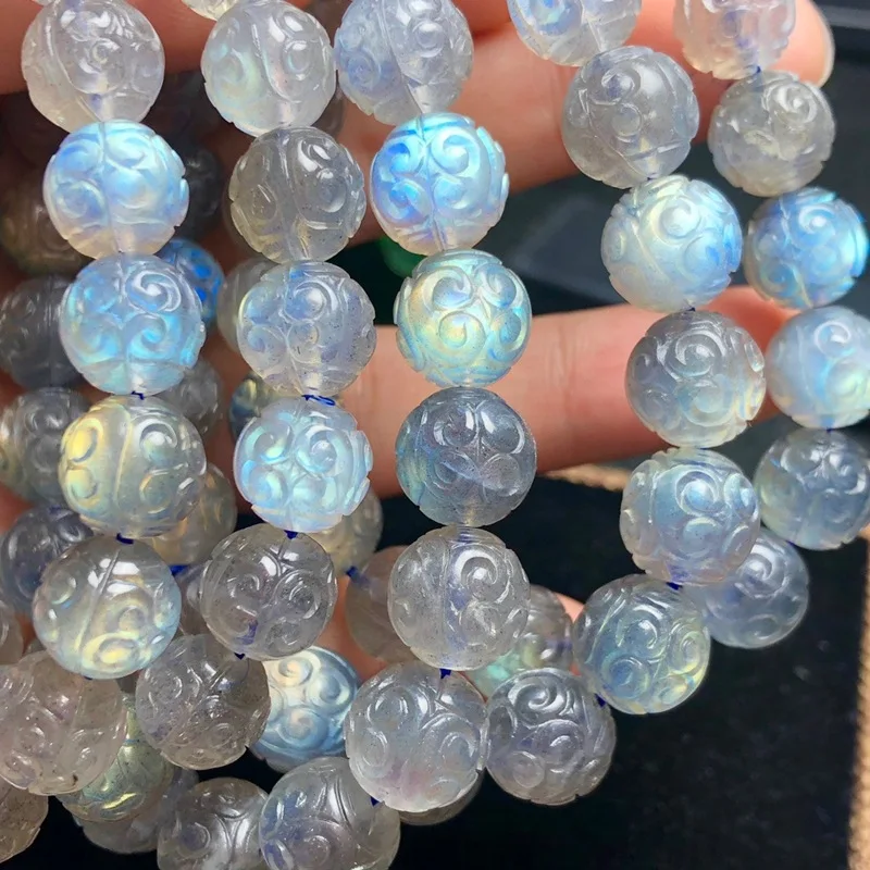 

Rough Stone Ice-like Color Gray Moonlight Labradorite Return Pattern Beads Bracelet Blue Light MoonstoneWomen