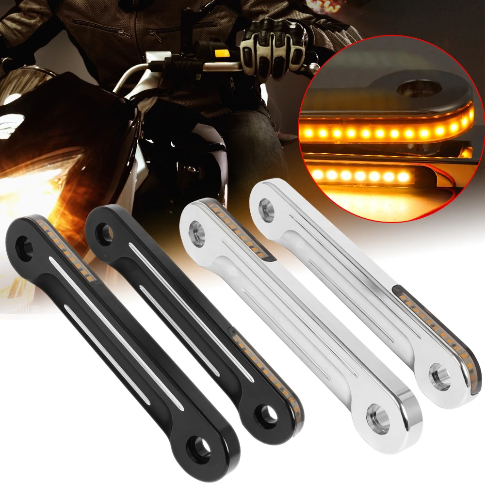 

Motorcycle Aluminum Front LED Flush Fork Turn Signals Light Brackets For Harley Touring Electra Street Glide Road King 1998-2020