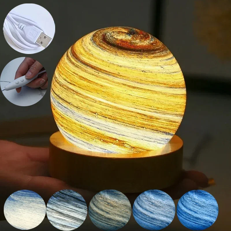 3D Moon Glass Lamp USB Powered Planet Mini Night Light With Wooden Stand For Kids Girls Boys Friends Birthday Christmas Gifts