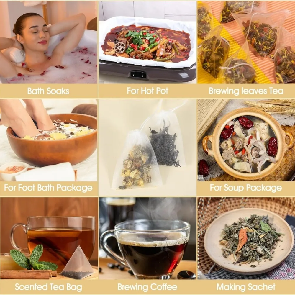 50pcs Food Grade Disposable Tea Bag Transparent Drawstring Flower Tea Filter Bag Storage Seasoning Steaming Filter Mesh Bag