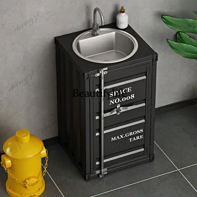 A Industrial wind container face wash basin, retro commercial floor column wash basin, bar wash basin
