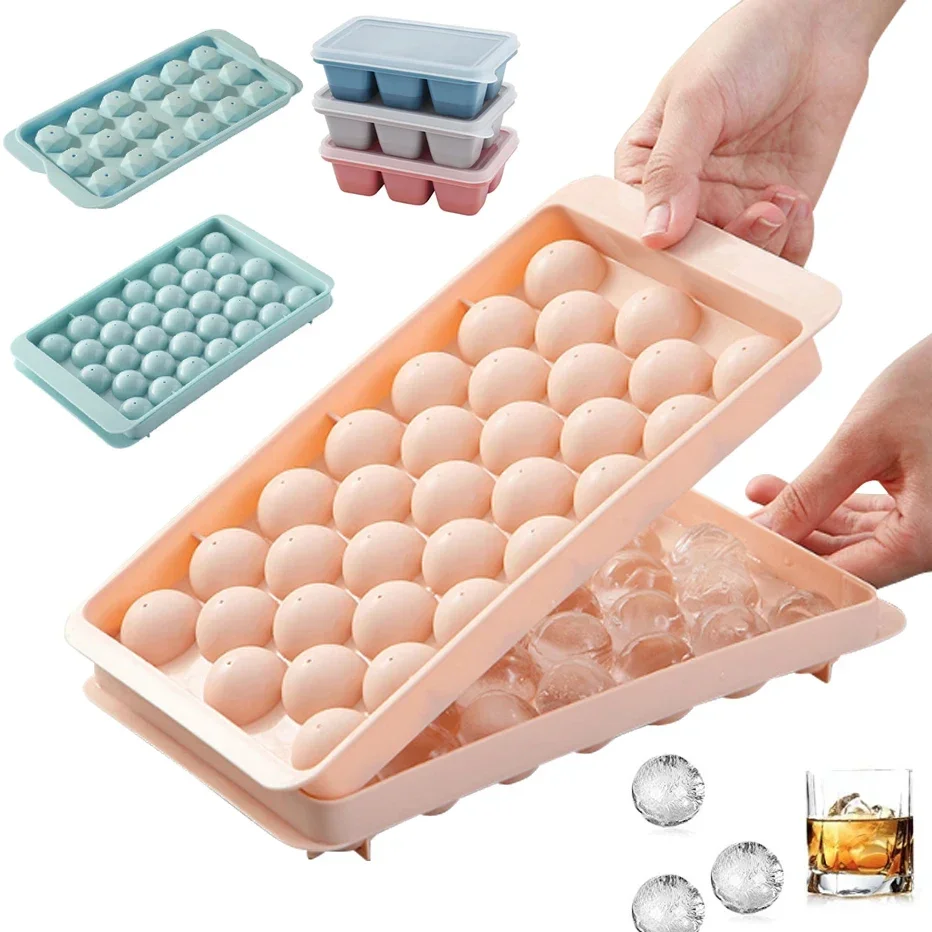 33 Grids Plastic Round Ball Ice Box Round Ice Ball Ice Tray Mold Moulds Ice Ball Maker 3D Round Ice Cube Tray with Lid Plastic