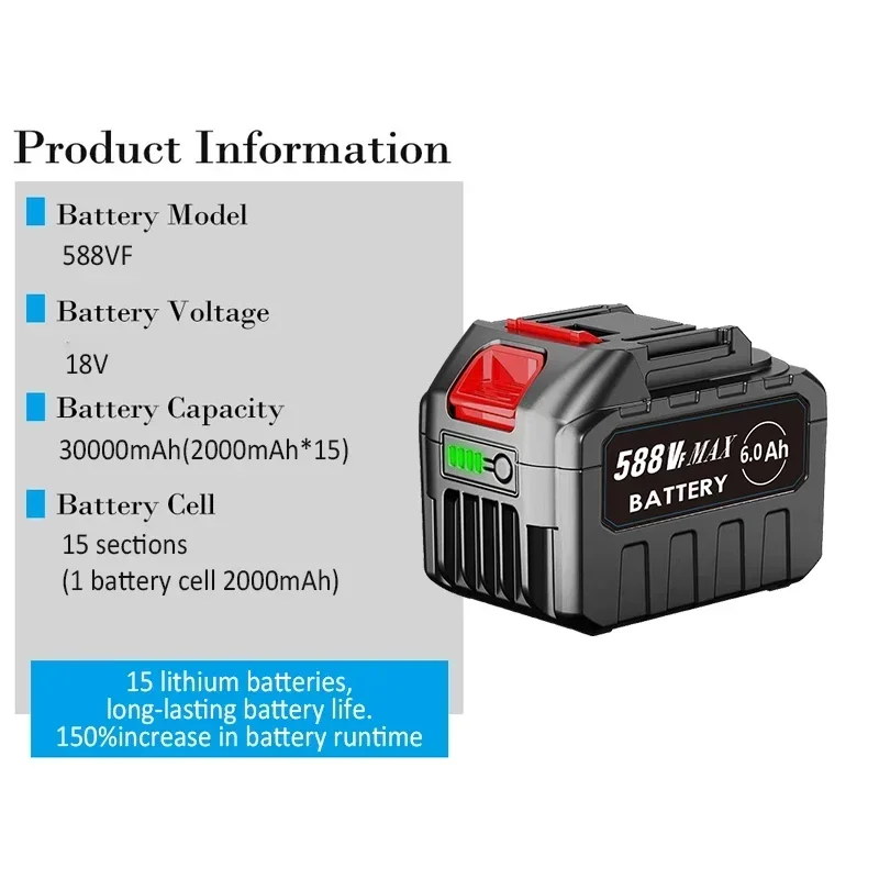 Imagem -03 - Bateria Maior com Carregador Lithium Ion Substituição Recarregável para Makita Brocas sem Fio Bateria 18v Bl1850 Bl1830 Bl1860