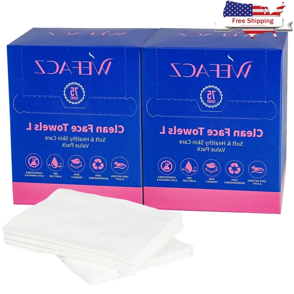 

150 Count Biodegradable Disposable Face Towels Soft Cleansing Washcloths Sensitive Skin Makeup Removal Travel Pet Care Household