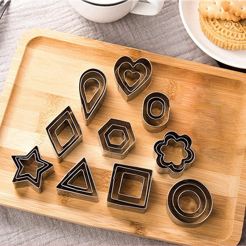 

Mini 30pcs A Set Tinplate Box Stainless Steel Baking Moulds Geometric Patterns Biscuit Cake Fruit Cutting Moulds