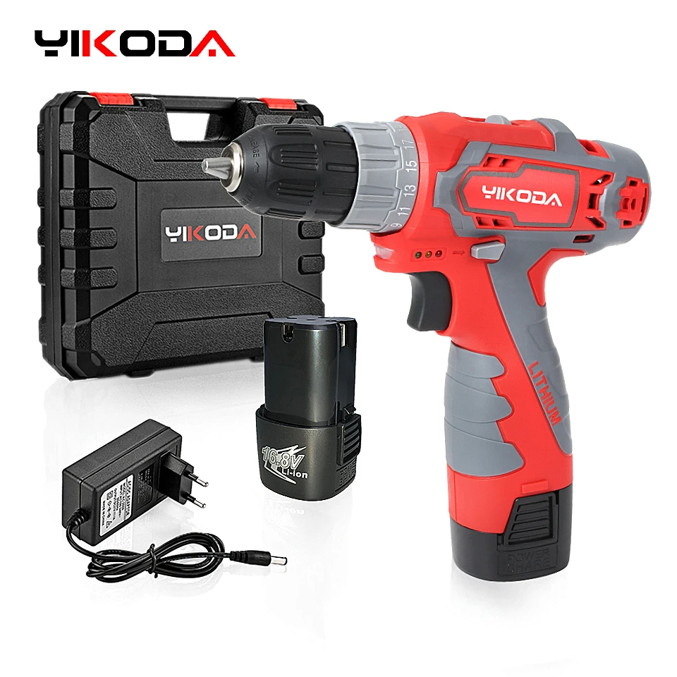 YIKODA 12/16.8/21V Electric Screwdriver Driver DC Lithium-Ion Battery Cordless Drill Rechargeable Household DIY Power Tools