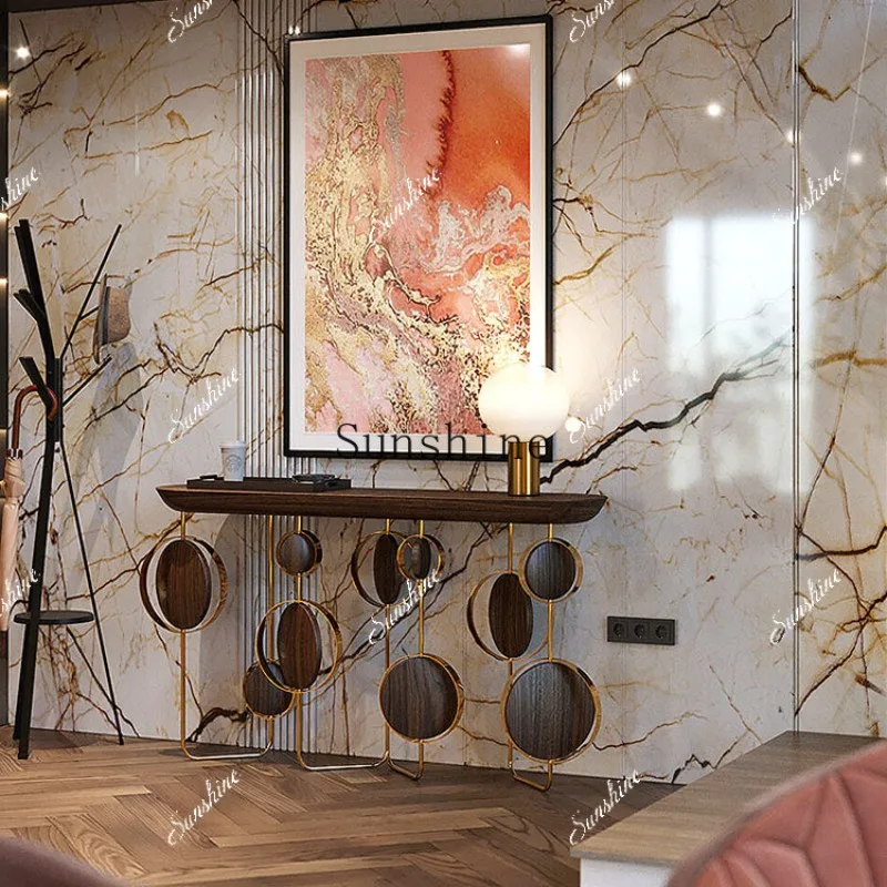 Italian minimalist stainless steel end view table black walnut log simple entrance table  FT