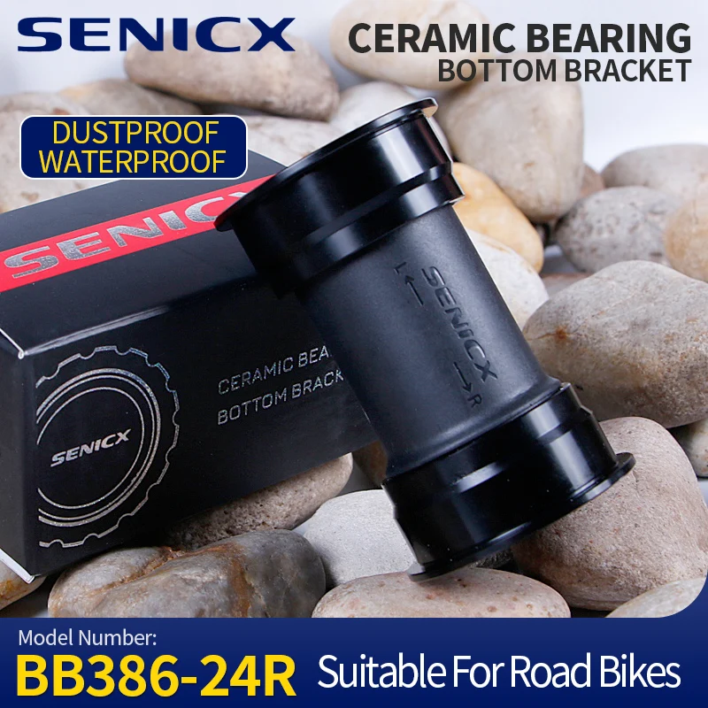SENICX Ceramic BB386 Press in Road Bicycle Bottom Bracket Fit for Shimano Gravel Bike Central Bearing 24mm Diameter Shaft Crank