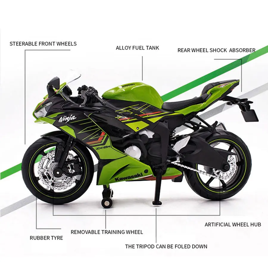 1/12 Kawasaki Ninja ZX-6R Motorcycle Toy 1:12 RMZ City Diecast Model Super Sport Miniature Collection Gift For Boy Children Kid