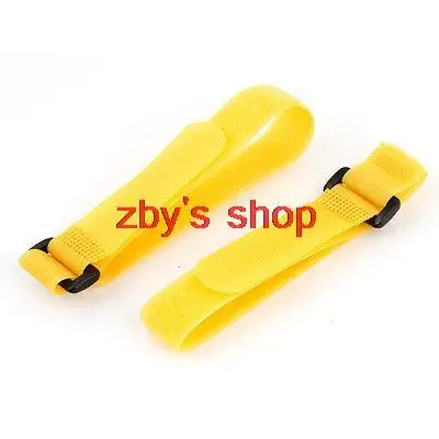 2.5cm x 40cm Yellow Nylon Hoop Loop Closure Adjustable Cable Tie 2 Pcs