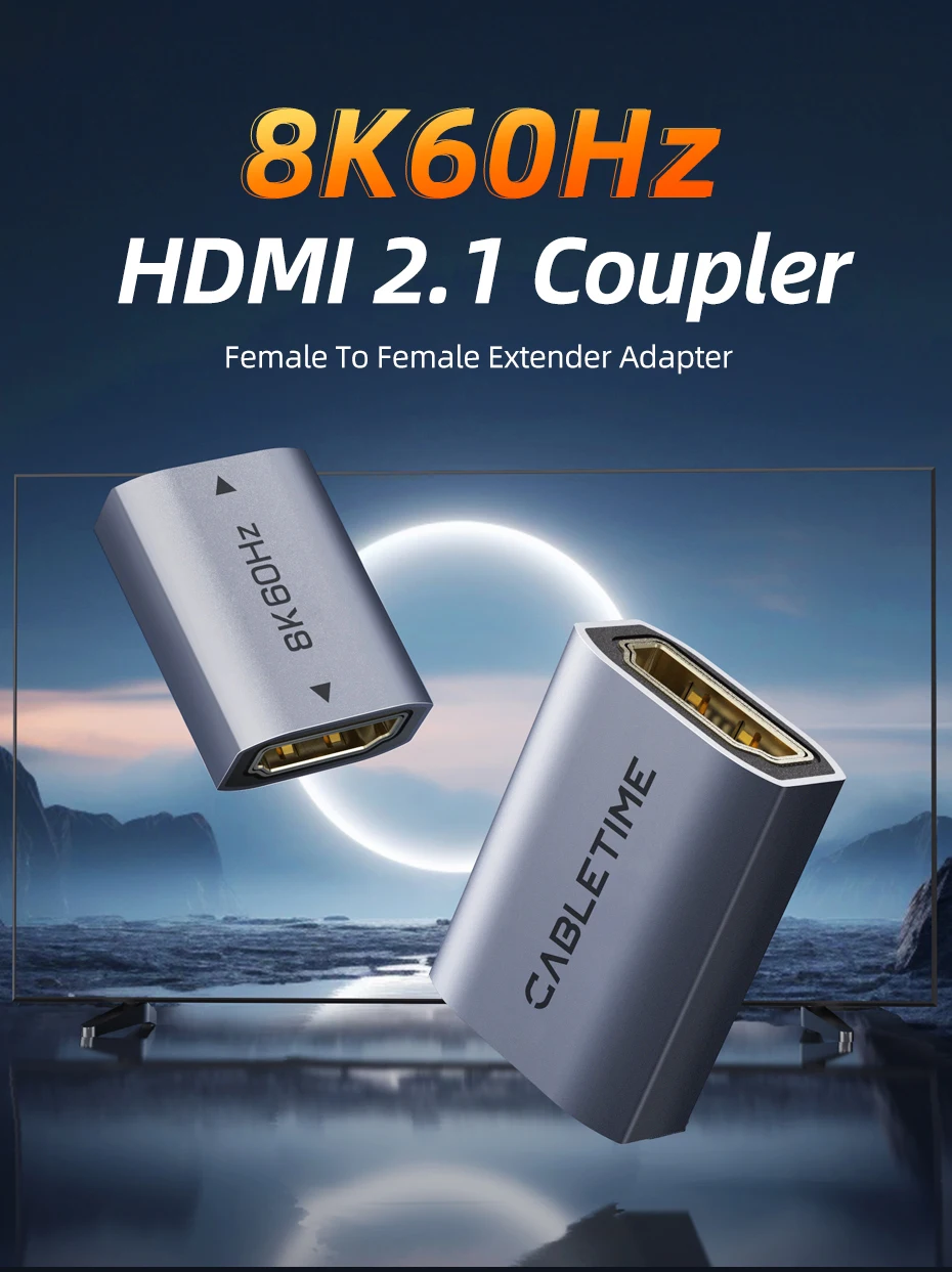CABLETIME HDMI Extender 8K 60HZ Buchse auf Buchse HDMI 2.1 Stecker Verlängerungsadapter für PS5 Roku HDTV Stick Monitor HD 2.1 – Detail 1