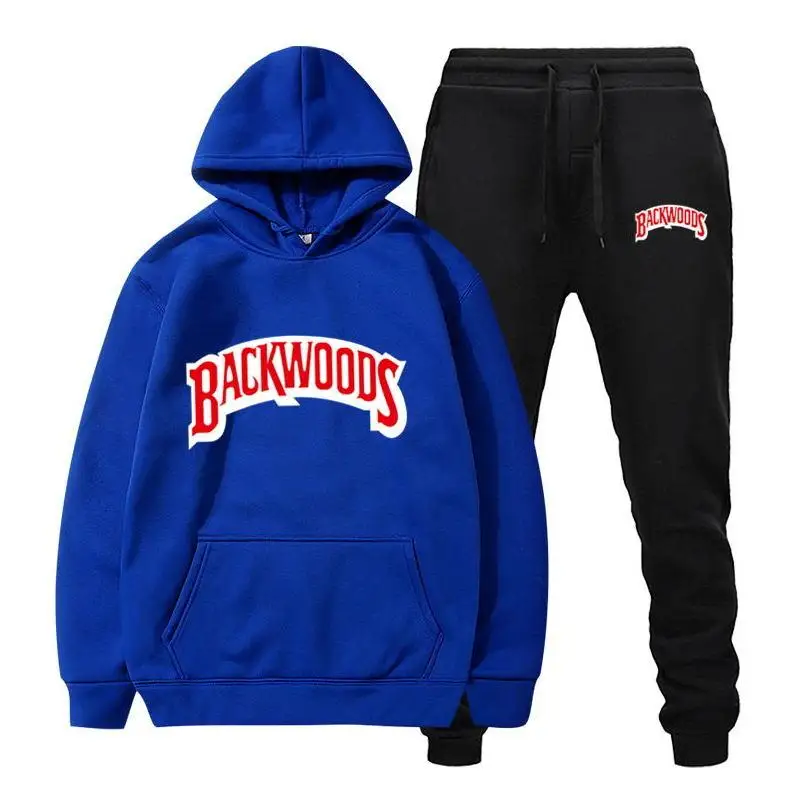 Conjunto masculino de lã com capuz calça grossa quente agasalho roupas esportivas marca moda backwoods com capuz fatos de treino masculino