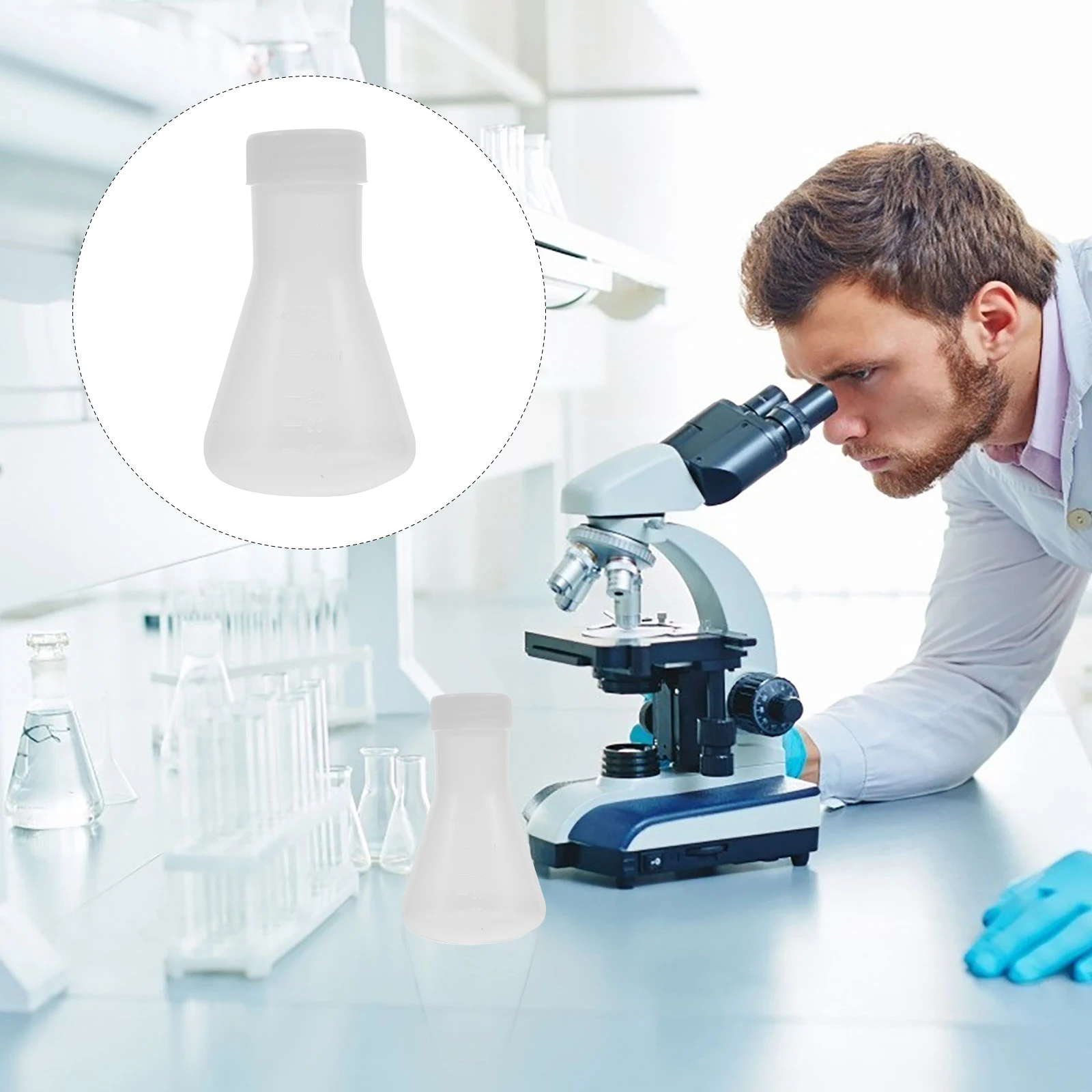 Matraz cónico de PP de 50ml, vaso de laboratorio con tapa para educación química Erlenmeyer, 10 Uds.