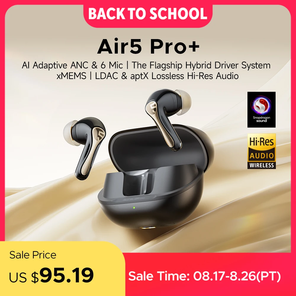 Fones de Ouvido Bluetooth SOUNDPEATS Air5 Pro+ XMEMS com ANC Adaptativo Híbrido de 55dB, Sem Fio de Alta Resolução, Fones de Ouvido LDAC/aptX Sem Perda