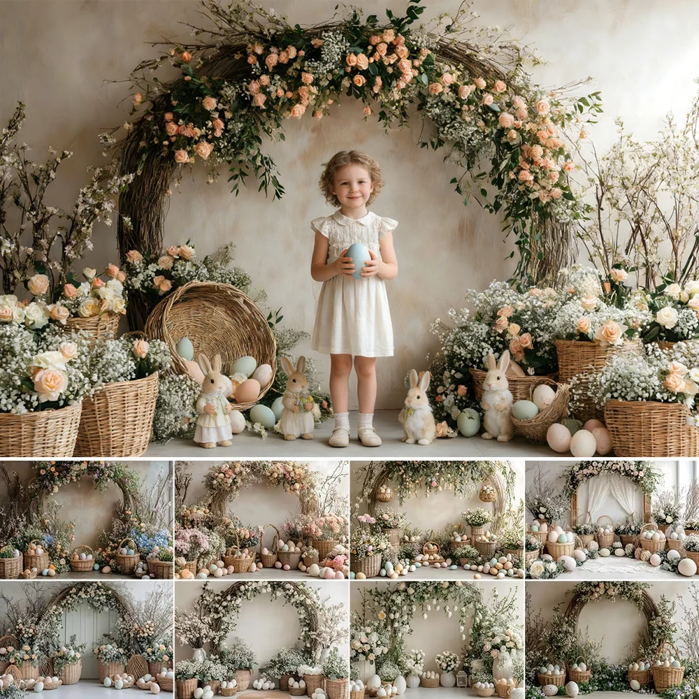 

Весенний пасхальный фон для фотосъемки в стиле бохо, цветочная арка, дверные яйца, детский день рождения, портретный декор, фон для фотостудии
