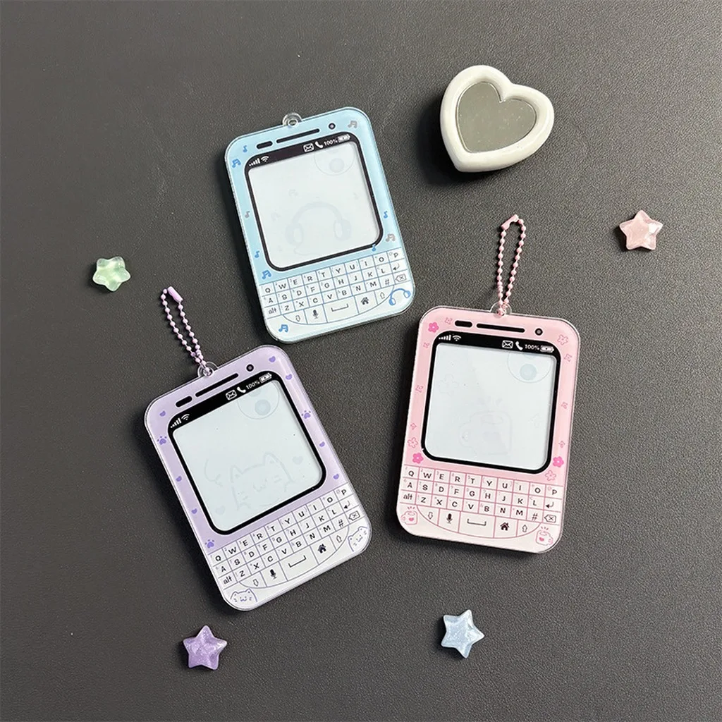 Retro Phone Shaped Acrylic Photo Card Holder Transparent Frame Charm 3 Inch Kpop Idol Photo Protective Kawaii Stationery Gift