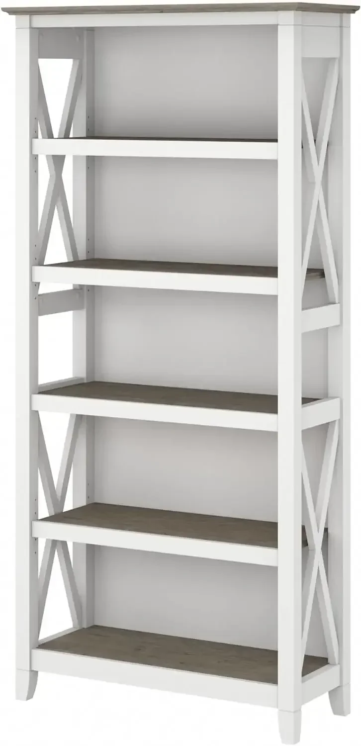 Key West Bookcase Shelf in Linen White Oak | Farmhouse Bookshelf Display Cabinet for Library, Bedroom, Living Roo