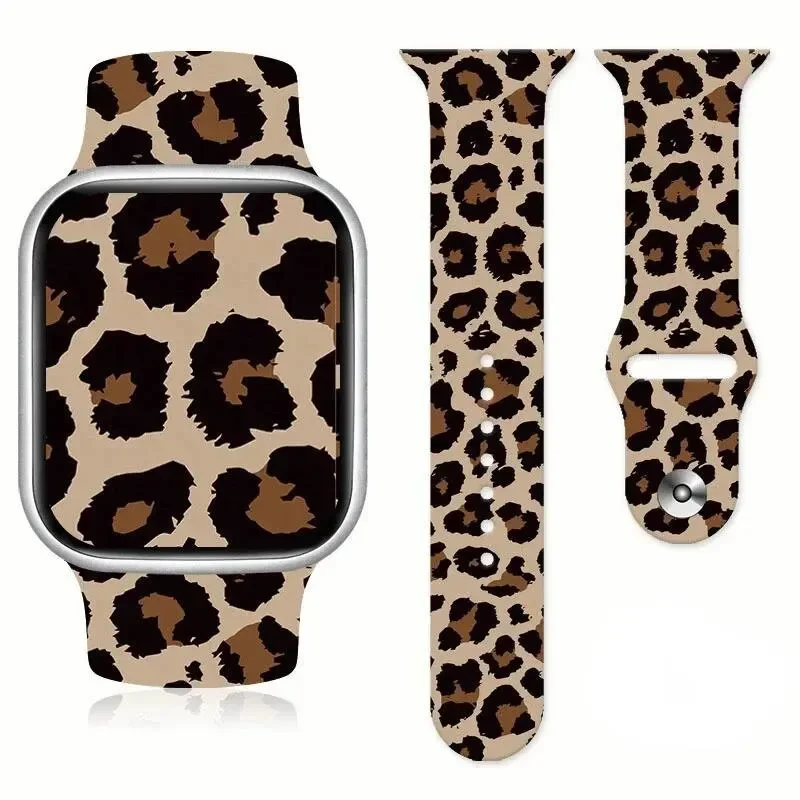 

Silicone Leopard Printed Strap For Apple Watch Band 44mm 41mm 45mm 38mm 40mm 42mm 49mm Bracelet For iWatch 9 10 8 7 SE 6 5 4 3 2