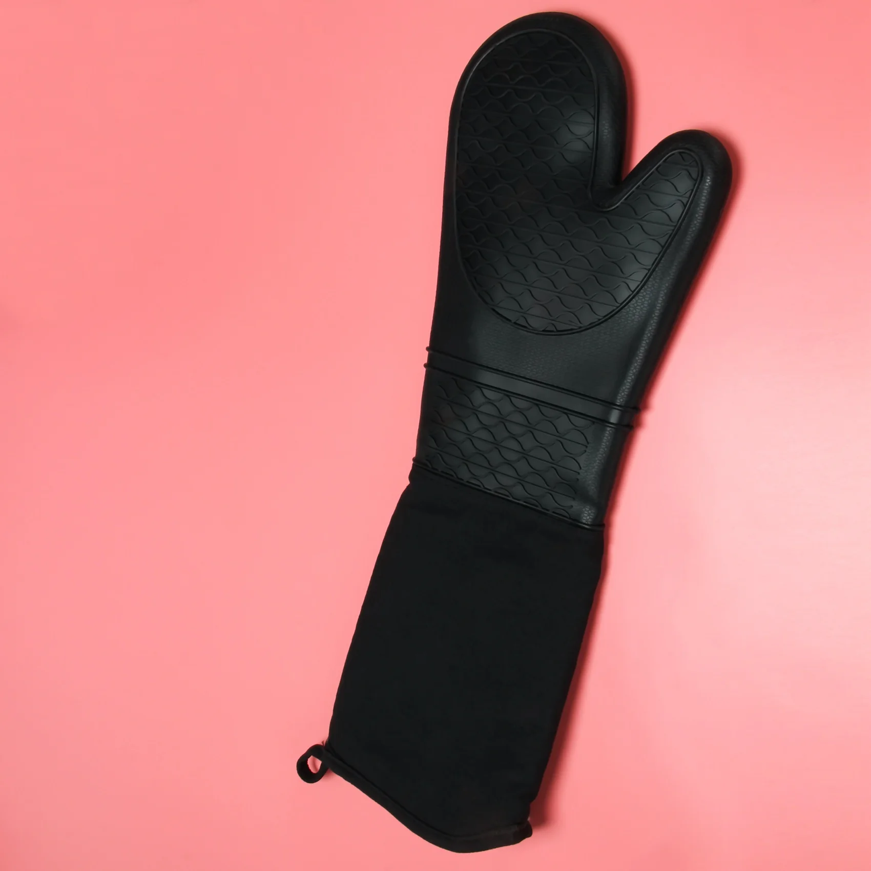 AED2-Extra Long Silicone Oven Mitts Heavy Duty Commercial Grade Oven Mitts Heat Resistant Bbq Gloves With Quilted Cotton Lining