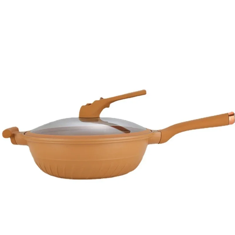 Creative Clay Micro-pressed Non-stick Wok With Steamer Multi-functional Kitchen Utensil Pot Household Stew Wok Pan