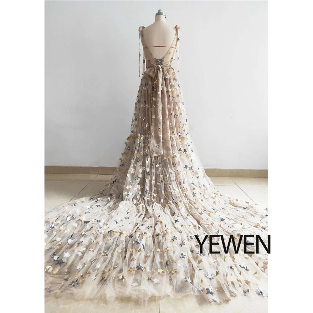 Sparkle Stars Evening Dress Long Sleeveless See Through Photo Shoot Dress Maternity Gown for Baby Showers Plus Size YEWEN