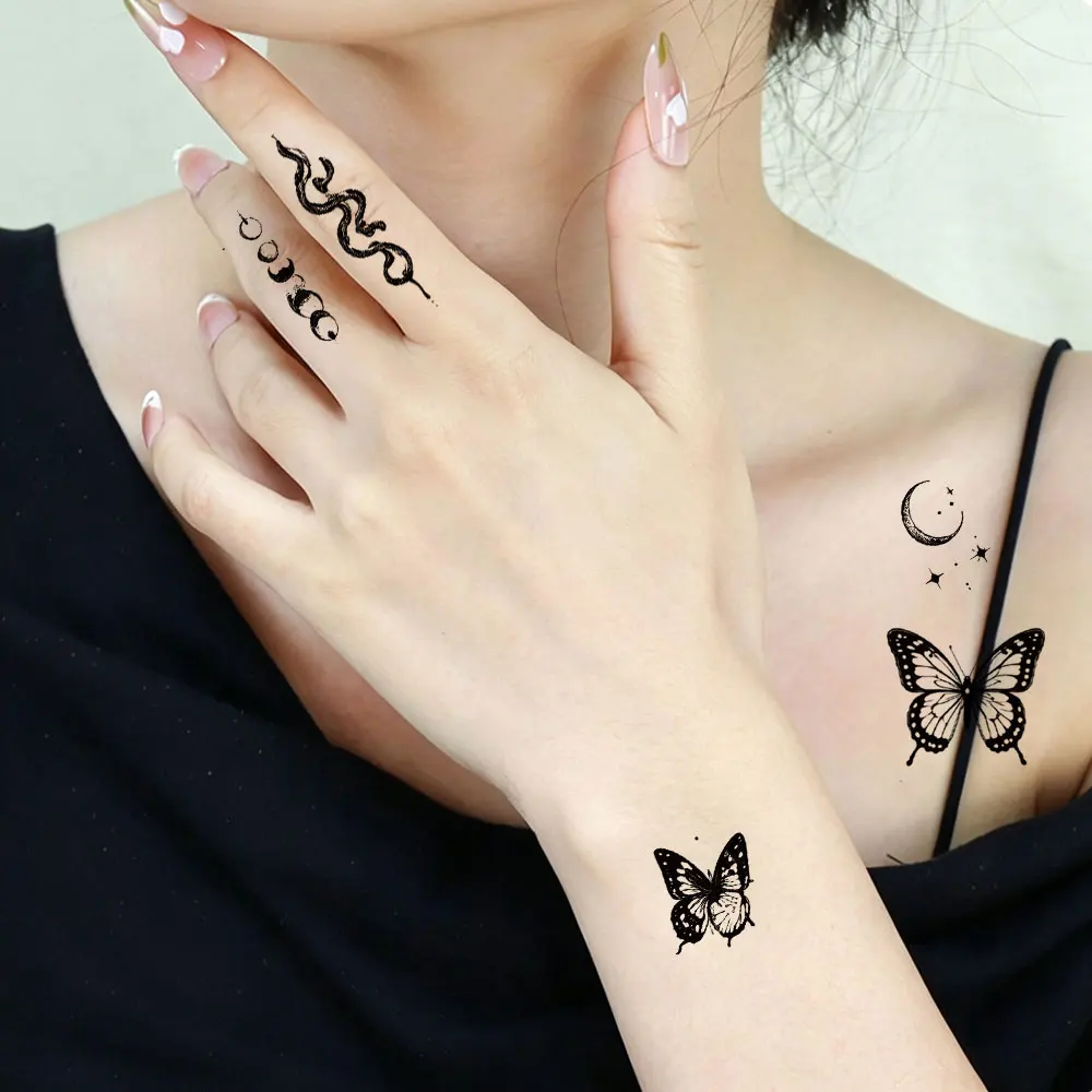 30pcs Waterproof Small Tattoo Stickers Flower Snake Moon Pattern Temporary Tattoo Hand And Body Decoration Fake Tattoo
