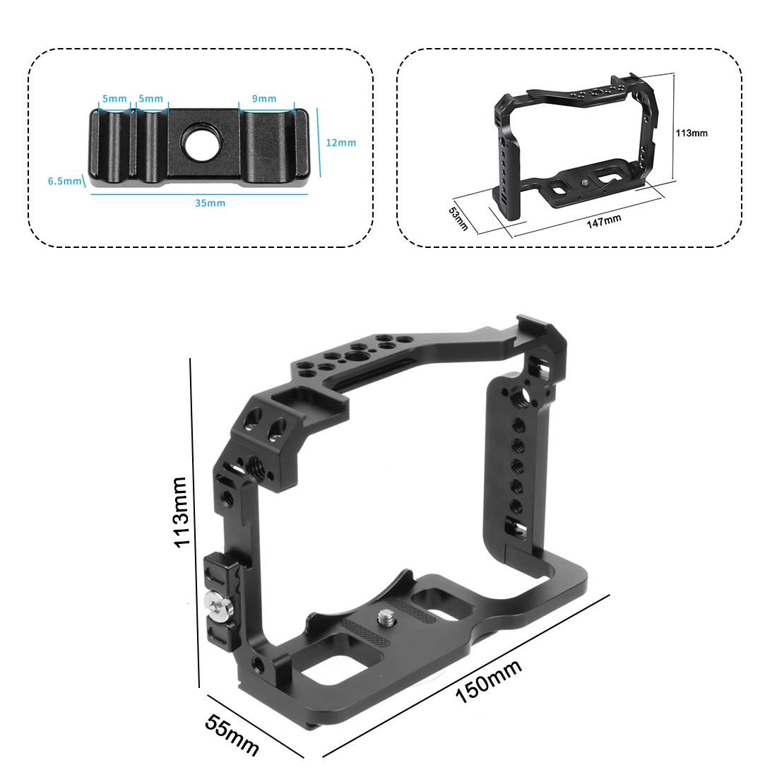 Camera Cage w 1/4\'\' Screw Hole Cold Shoe ARRI Hole for Sony A7M4 A7R3/A7S3/A7R4/A7M3/A7III/A73