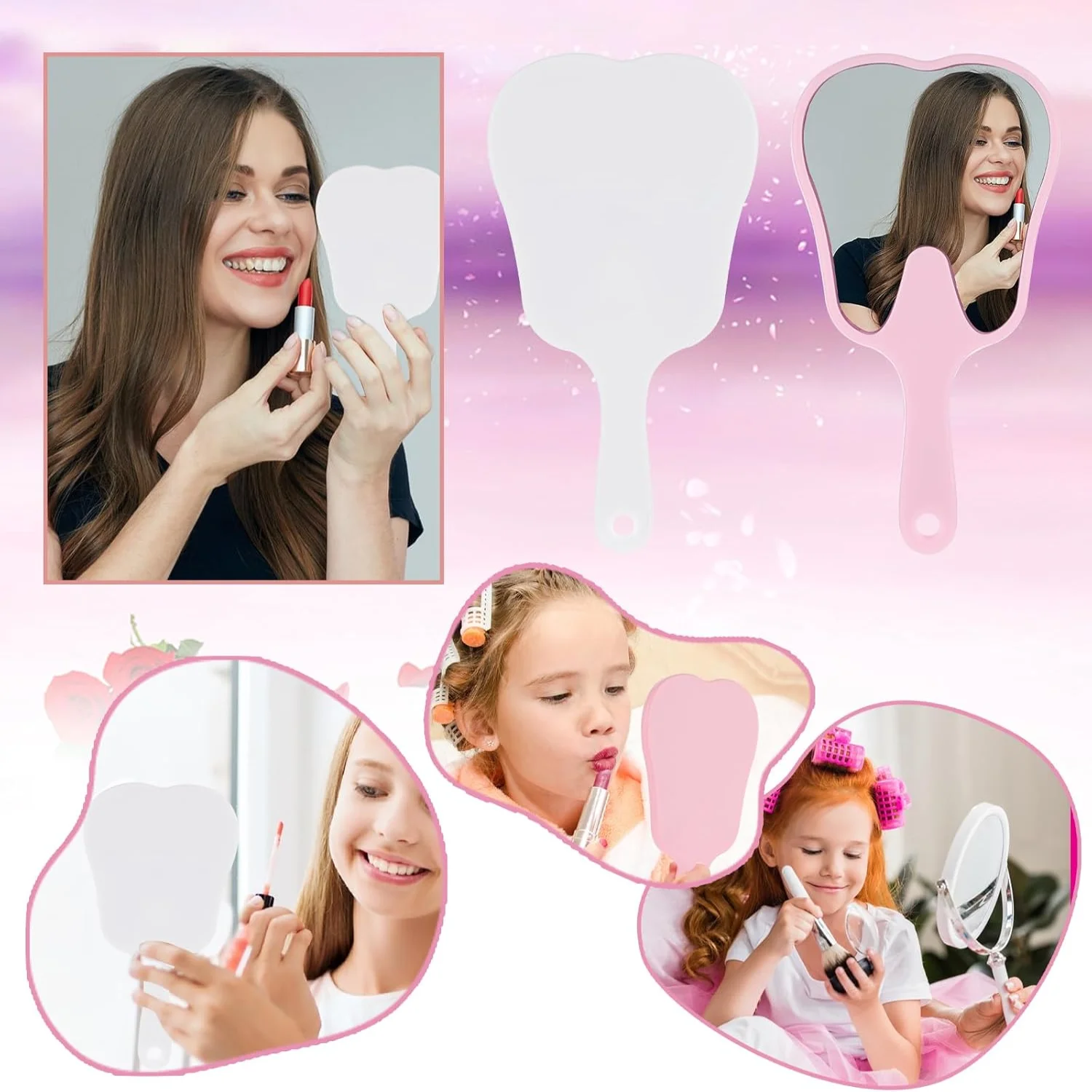 Handheld Makeup Mirrors 2 Pcs Tooth Shaped Mirror Portable Cosmetic Mirror Cute Dental Mirrors Single Sided Vanity Mirro