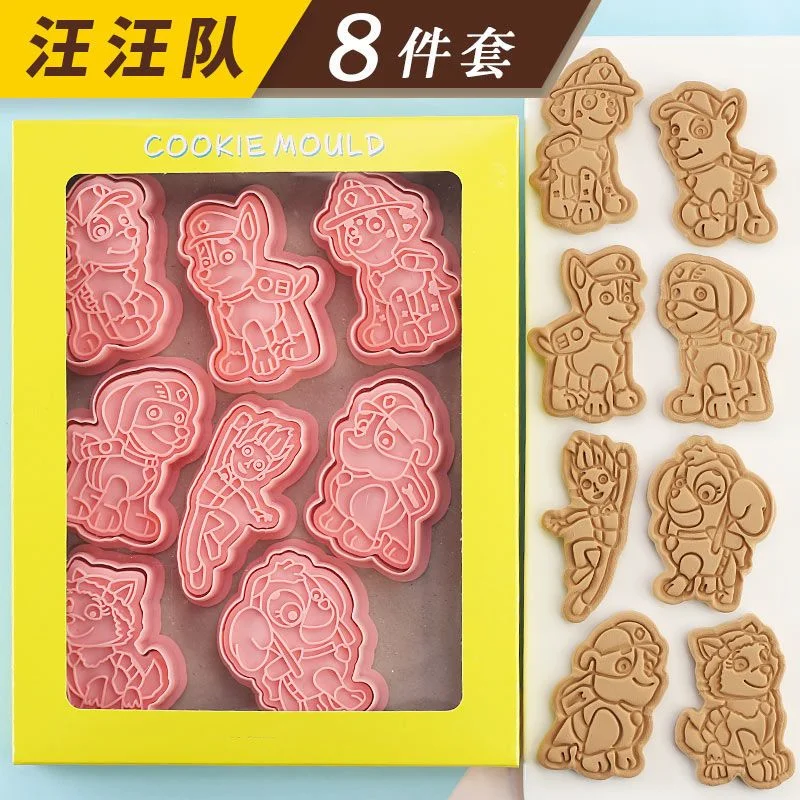 8pcs Paw Patrol Cookie Cutters Cartoon Plastic 3D Pressable Biscuit Mold Cookie Stamp Kitchen Baking Supplies Pastry Bakeware