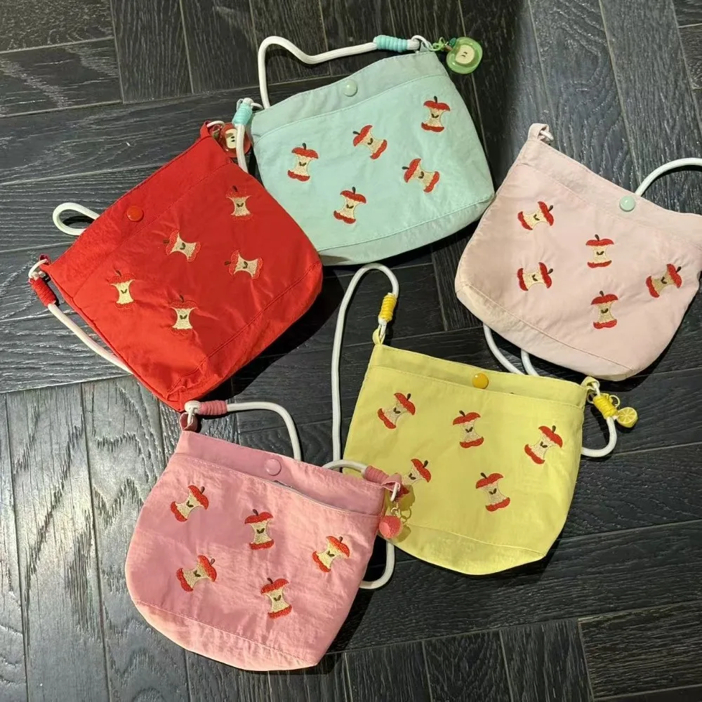 Kawaii Apple Embroidery Mini Crossbody Bag Aesthetic Lightweight Shoulder Purse Cute Phone Pouch Gift for Teen Girls Students